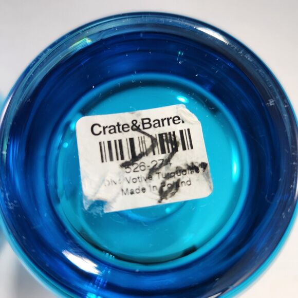 NEW Crate & Barrel Thick Turquoise Votive Holders Set 2 Clear Glass Base Poland - Picture 4 of 7